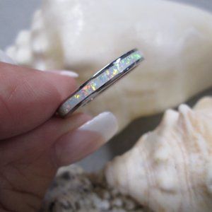 925 Sterling OPAL Thin ETERNITY Band>Dainty, Minimalist, Wedding, Non Tarnish